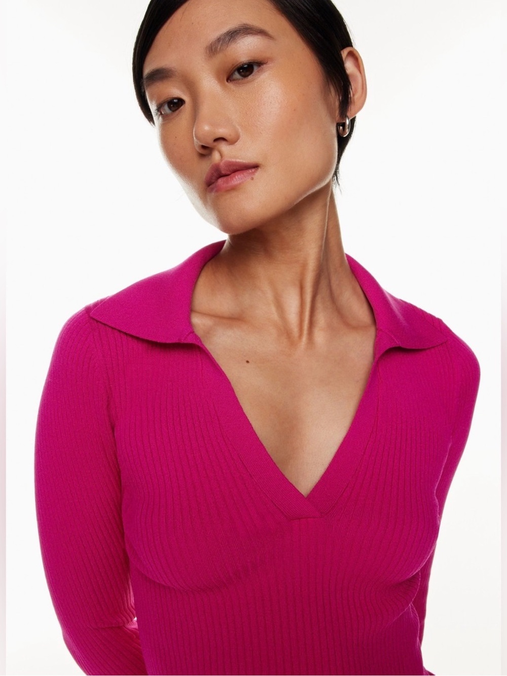 Babaton Fuchsia Ribbed Collared Top - Picture 2 of 5